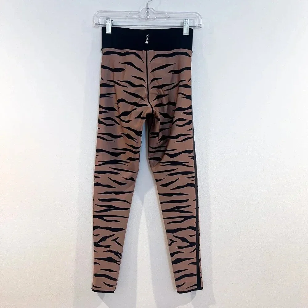 Ultracor Brown Animal Print Zebra High Waist Compression Cycling Leggings Large